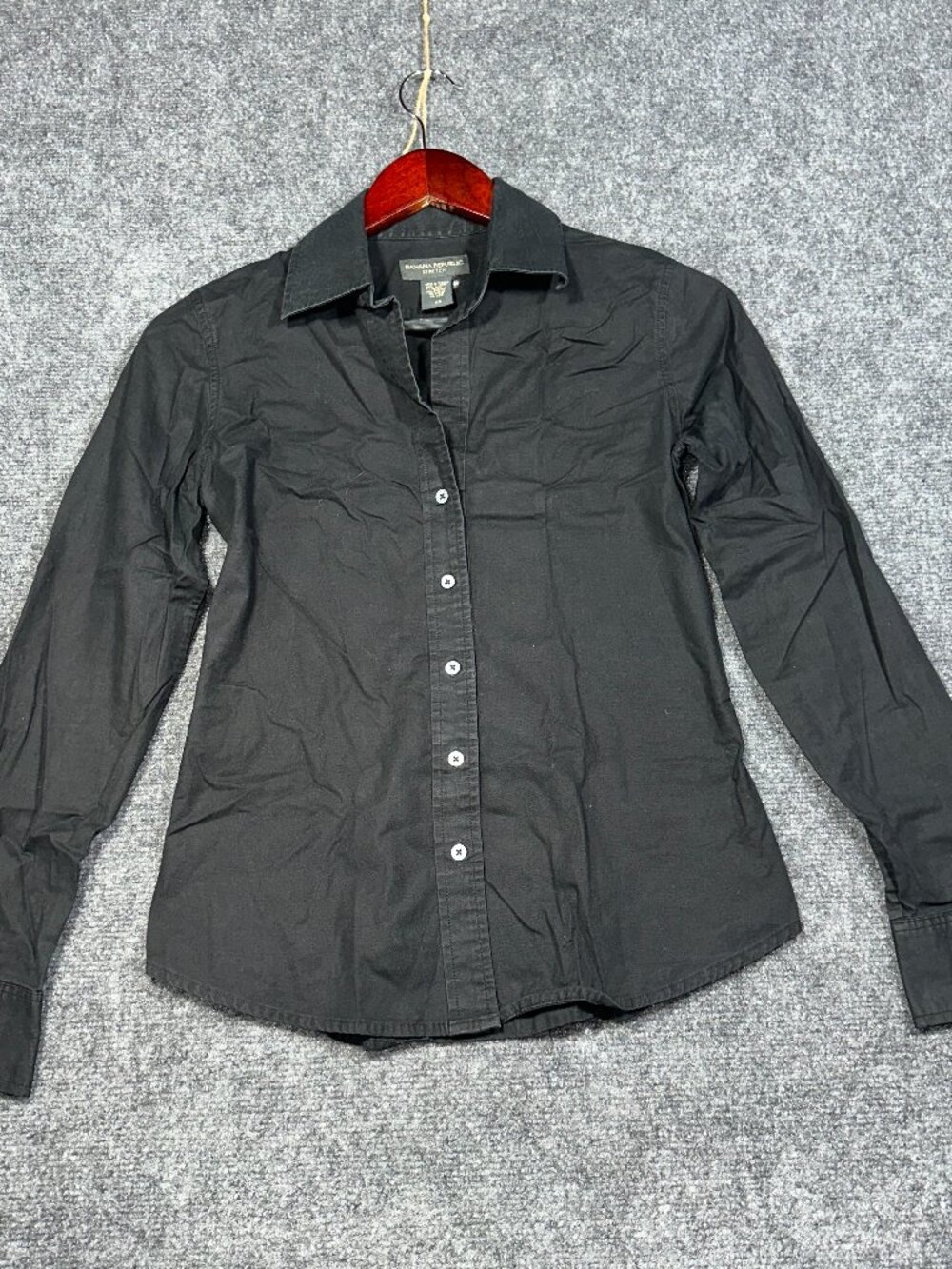 Banana Republic Blouse Womens XS Black Cotton Stretch Button Up Long Sleeve Top